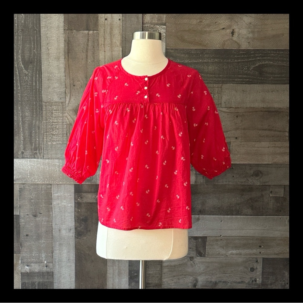 Madewell red floral peasant top XSmall boho chic flowy western coastal cowgirl